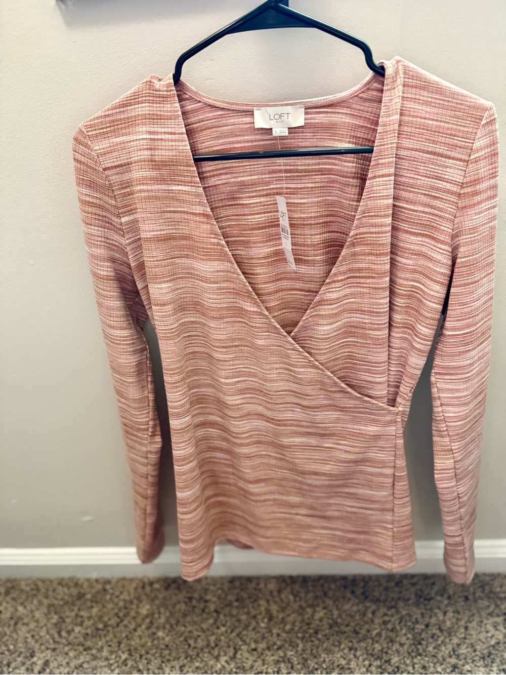 LOFT Outlet NWT Pink Ribbed Wrap Top - Size Small